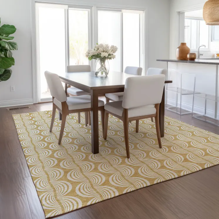8' X 10' Gold And Beige Ogee Washable Indoor Outdoor Area Rug