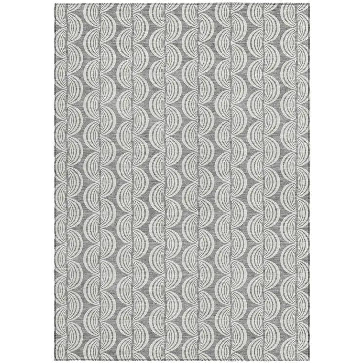 3' X 5' Gray And Ivory Ogee Washable Indoor Outdoor Area Rug