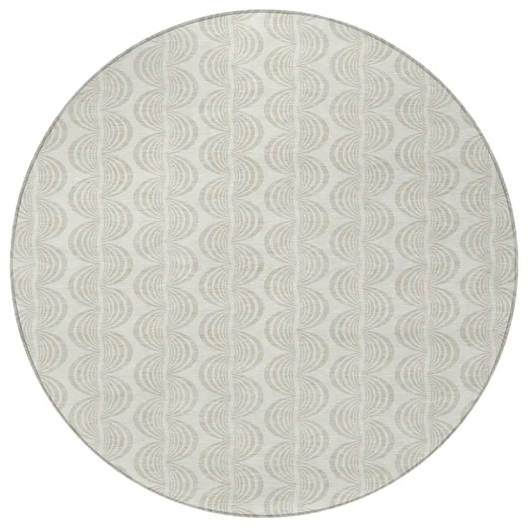 8' Ivory And Beige Round Ogee Washable Indoor Outdoor Area Rug
