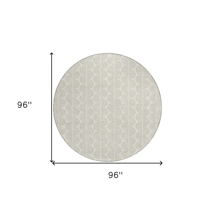 8' Ivory And Beige Round Ogee Washable Indoor Outdoor Area Rug
