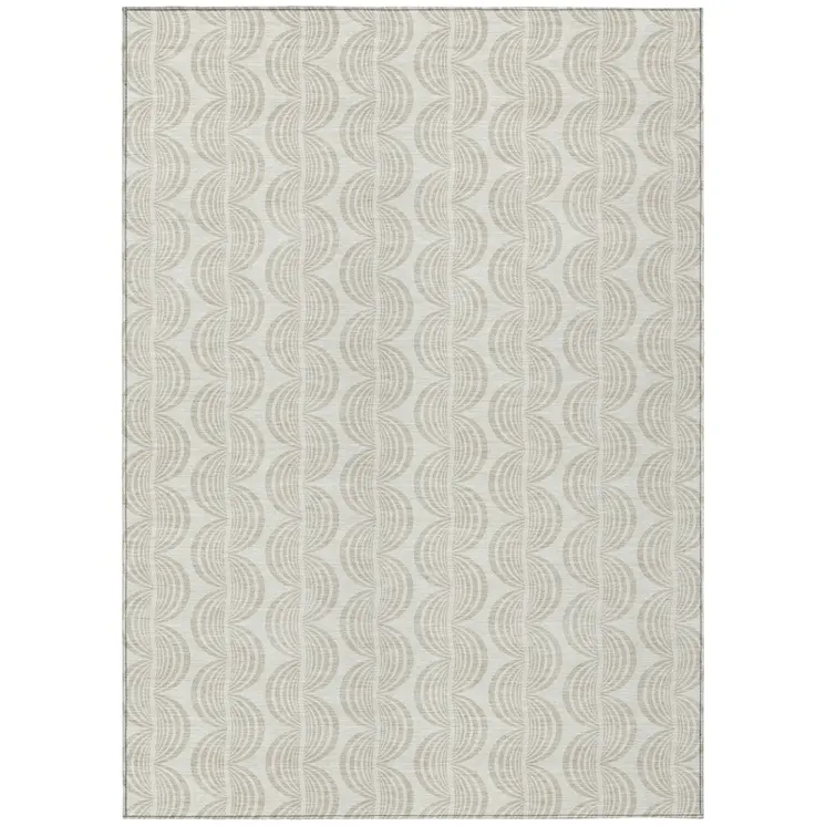 8' X 10' Ivory And Beige Ogee Washable Indoor Outdoor Area Rug