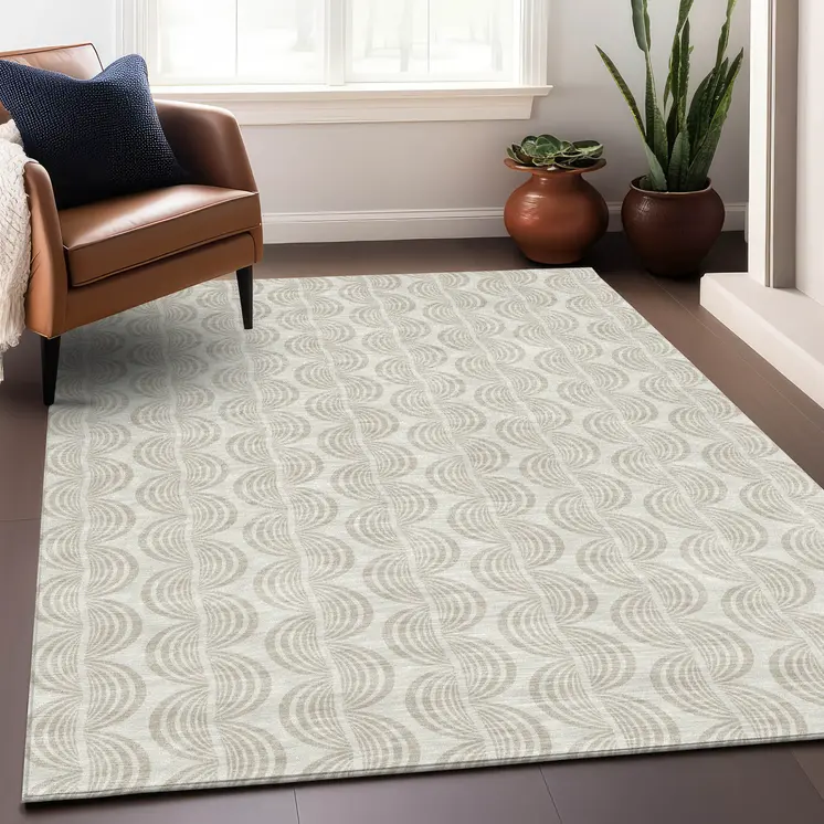 8' X 10' Ivory And Beige Ogee Washable Indoor Outdoor Area Rug