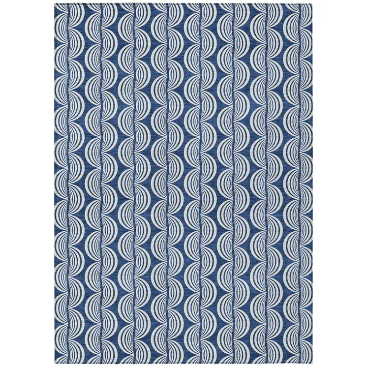 3' X 5' Navy Blue And Ivory Ogee Washable Indoor Outdoor Area Rug