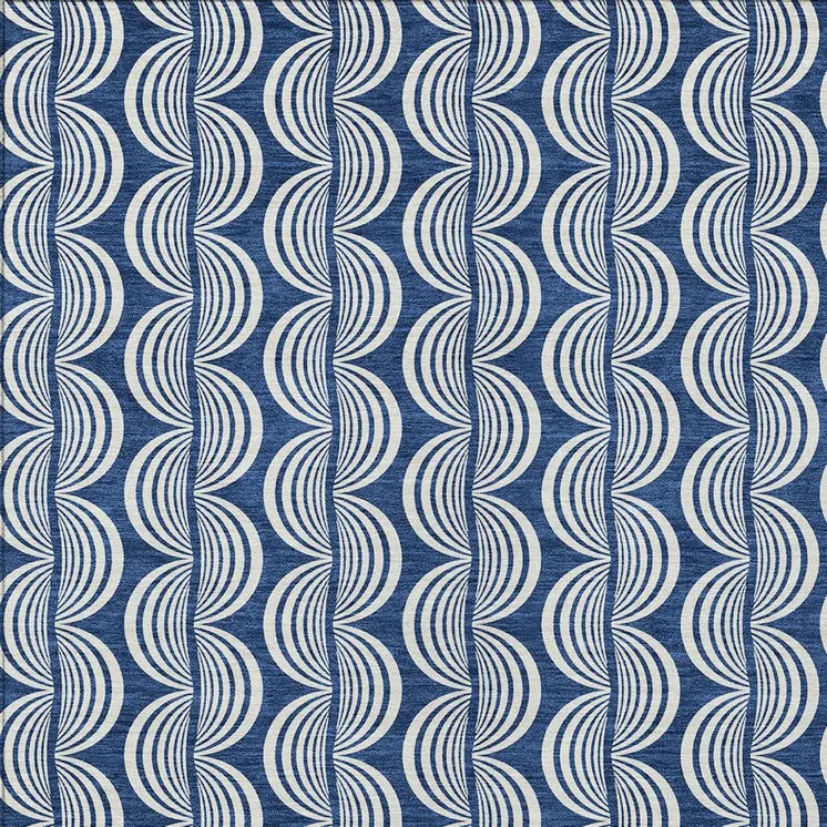 9' X 12' Navy Blue And Ivory Ogee Washable Indoor Outdoor Area Rug