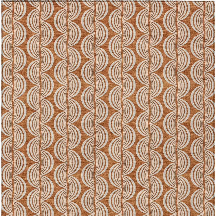 8' X 10' Copper And Beige Ogee Washable Indoor Outdoor Area Rug