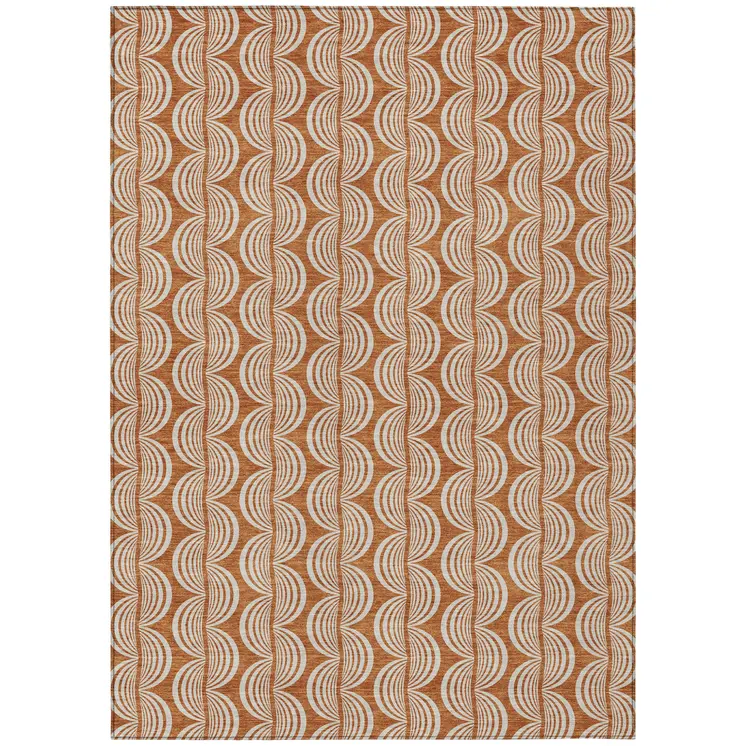 9' X 12' Copper And Beige Ogee Washable Indoor Outdoor Area Rug