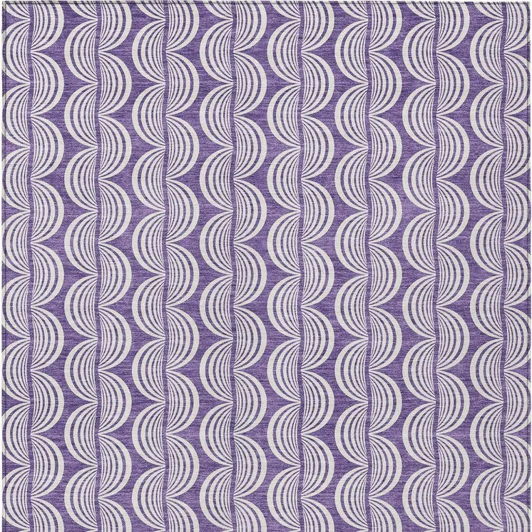 5' X 8' Purple And Ivory Ogee Washable Indoor Outdoor Area Rug