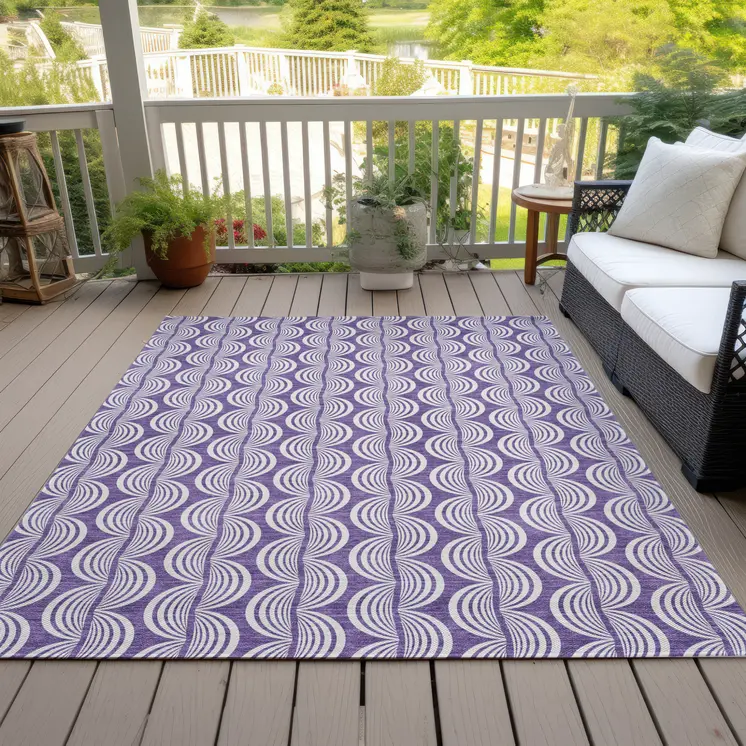 5' X 8' Purple And Ivory Ogee Washable Indoor Outdoor Area Rug