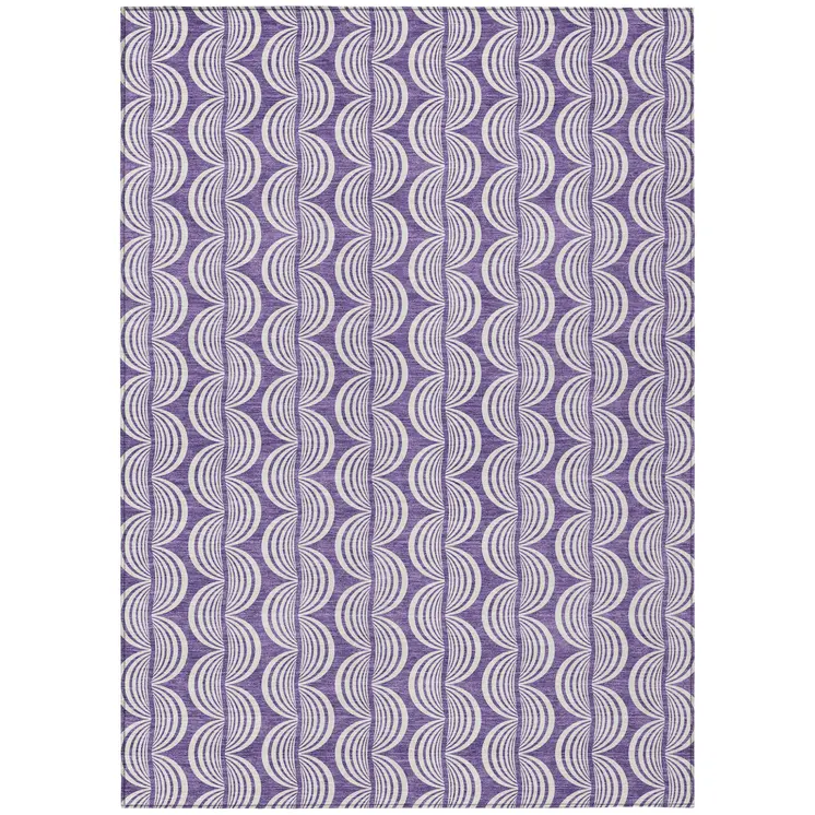 5' X 8' Purple And Ivory Ogee Washable Indoor Outdoor Area Rug