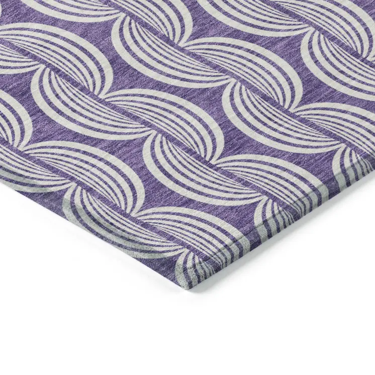 5' X 8' Purple And Ivory Ogee Washable Indoor Outdoor Area Rug