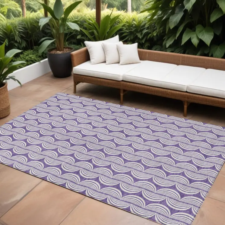 8' X 10' Purple And Ivory Ogee Washable Indoor Outdoor Area Rug