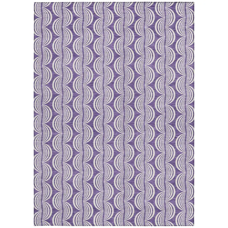 10' X 14' Purple And Ivory Ogee Washable Indoor Outdoor Area Rug