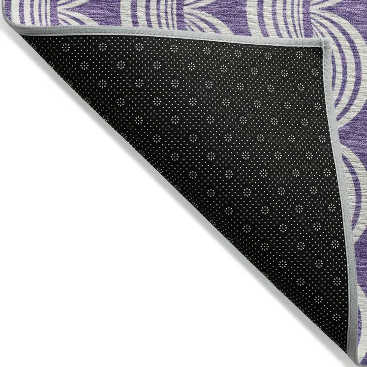 10' X 14' Purple And Ivory Ogee Washable Indoor Outdoor Area Rug