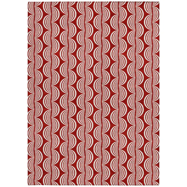 3' X 5' Red And Ivory Ogee Washable Indoor Outdoor Area Rug