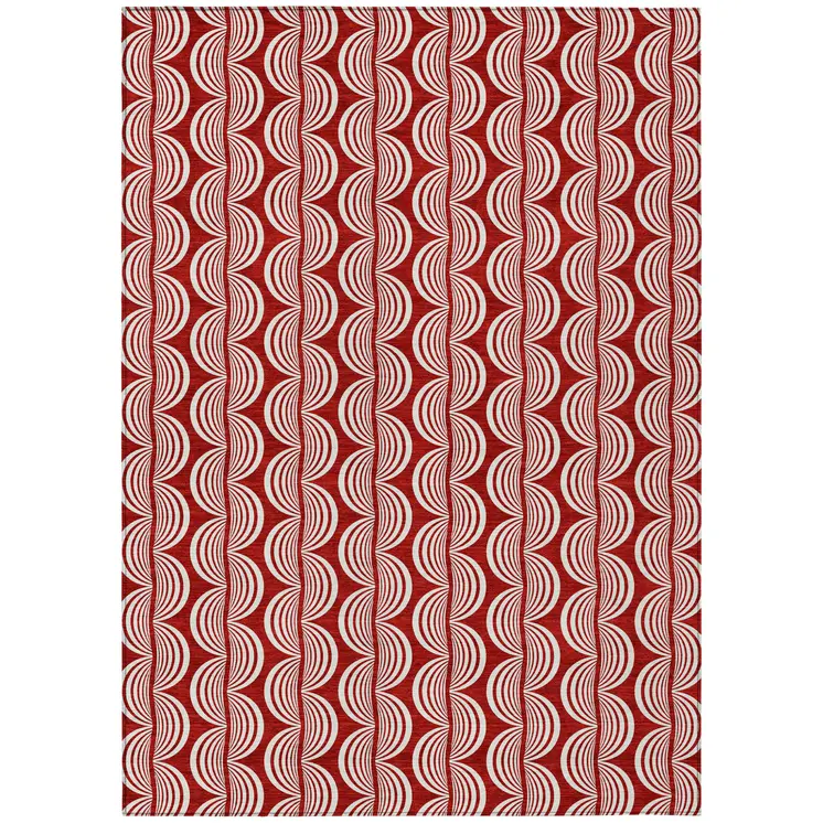 3' X 5' Red And Ivory Ogee Washable Indoor Outdoor Area Rug