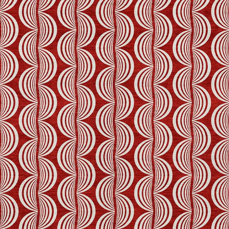 3' X 5' Red And Ivory Ogee Washable Indoor Outdoor Area Rug