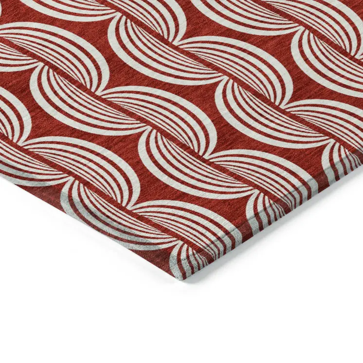 10' X 14' Red And Ivory Ogee Washable Indoor Outdoor Area Rug