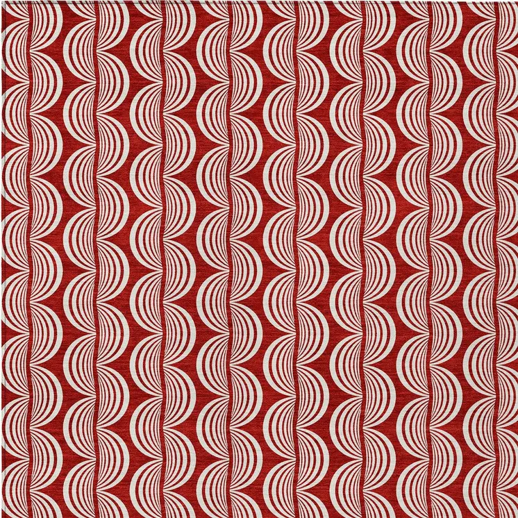 10' X 14' Red And Ivory Ogee Washable Indoor Outdoor Area Rug