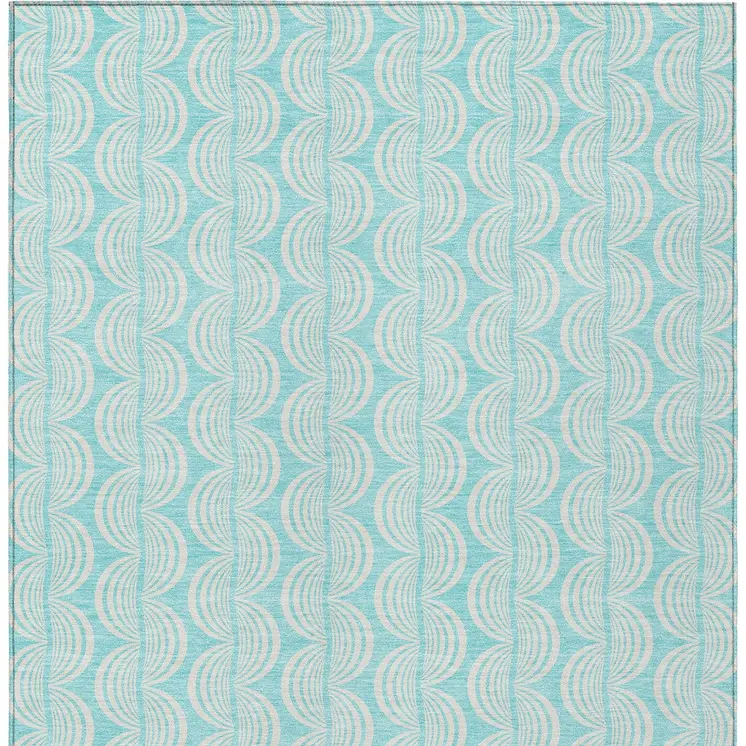 8' X 10' Aqua And Beige Ogee Washable Indoor Outdoor Area Rug