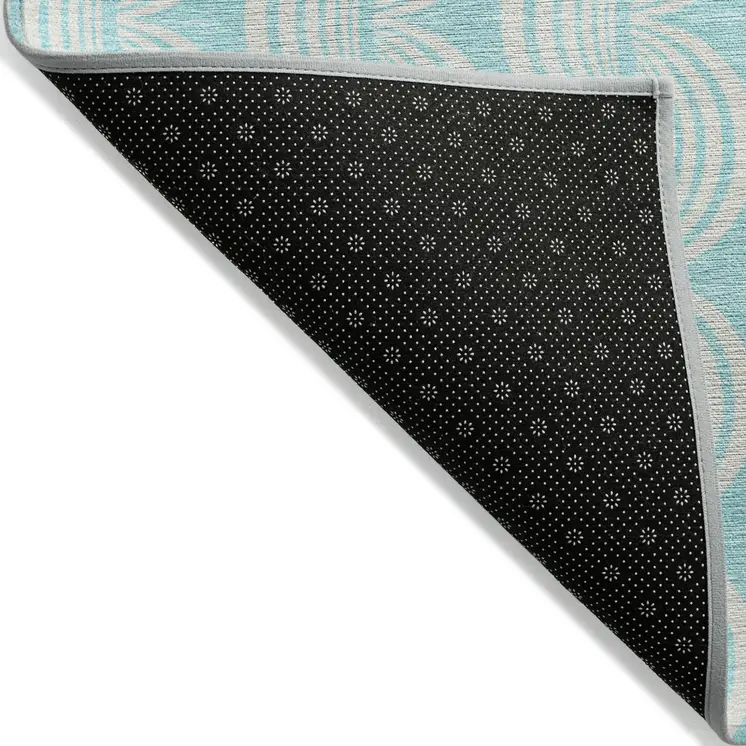 9' X 12' Aqua And Beige Ogee Washable Indoor Outdoor Area Rug