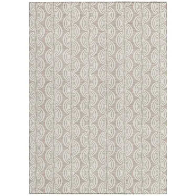 3' X 5' Khaki And Beige Ogee Washable Indoor Outdoor Area Rug