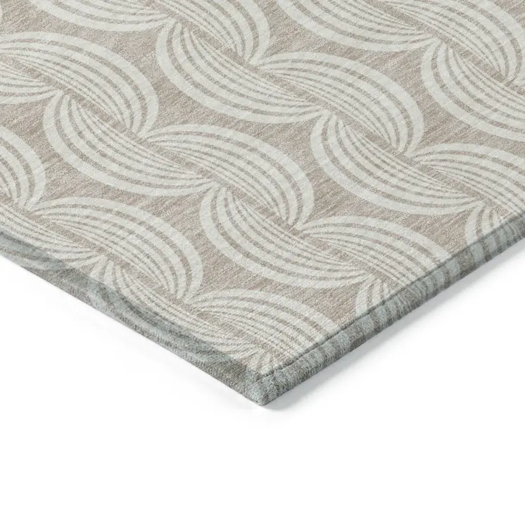 5' X 8' Khaki And Beige Ogee Washable Indoor Outdoor Area Rug