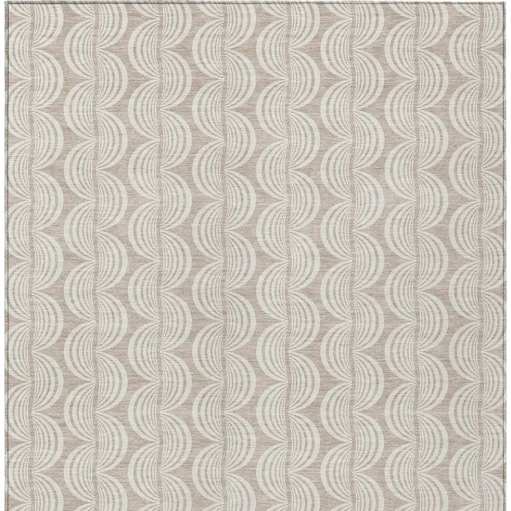 8' X 10' Khaki And Beige Ogee Washable Indoor Outdoor Area Rug