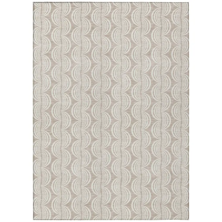 10' X 14' Khaki And Beige Ogee Washable Indoor Outdoor Area Rug