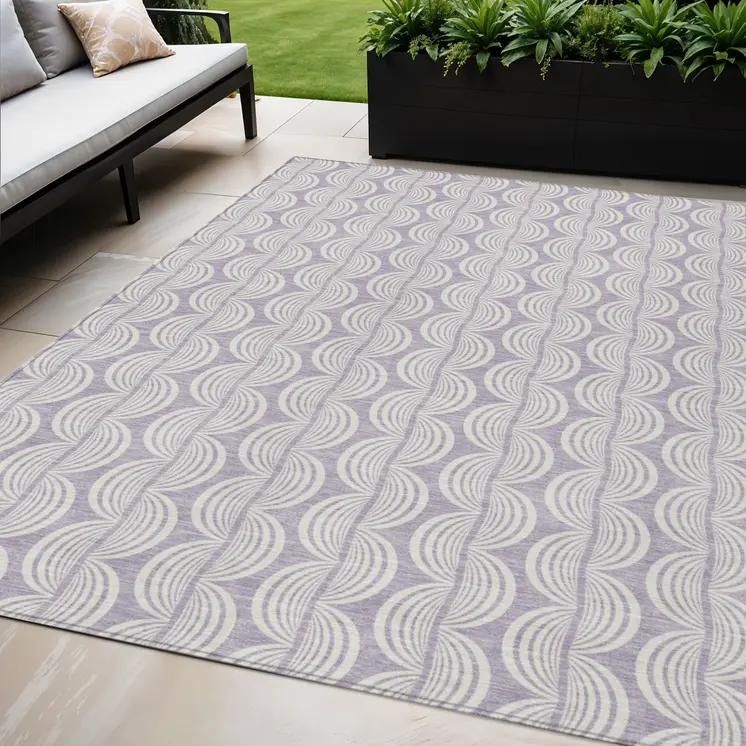 5' X 8' Lavender And Ivory Ogee Washable Indoor Outdoor Area Rug
