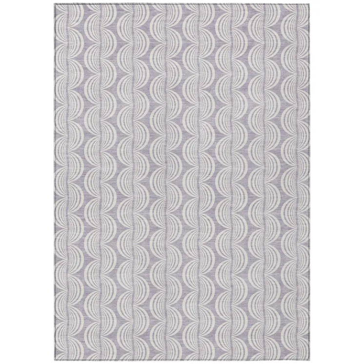 5' X 8' Lavender And Ivory Ogee Washable Indoor Outdoor Area Rug