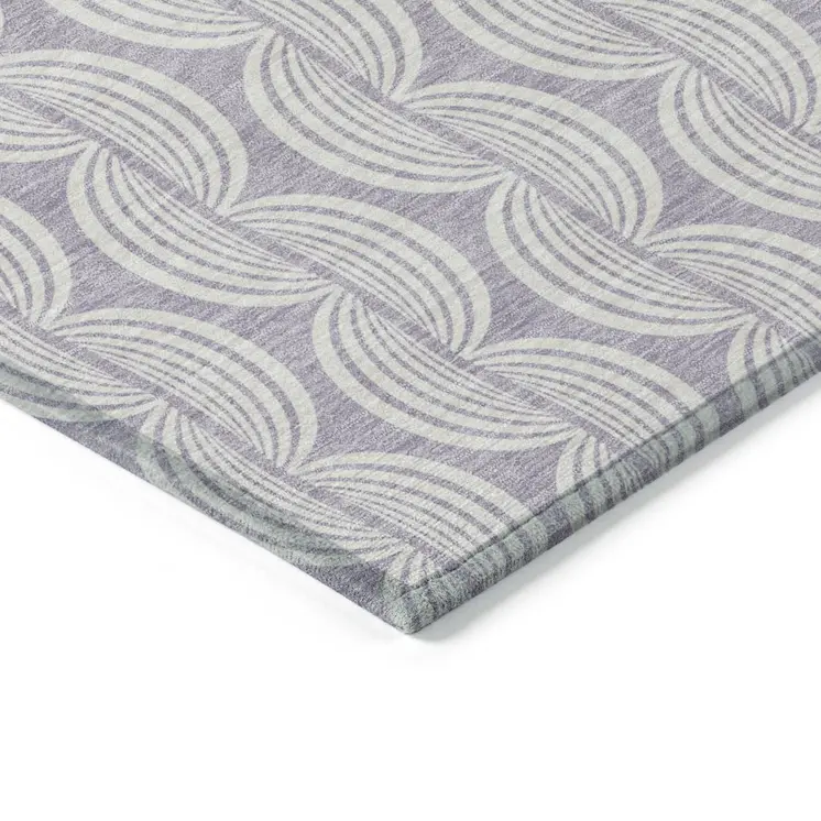 8' X 10' Lavender And Ivory Ogee Washable Indoor Outdoor Area Rug
