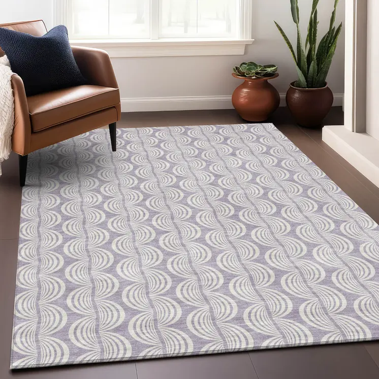 8' X 10' Lavender And Ivory Ogee Washable Indoor Outdoor Area Rug