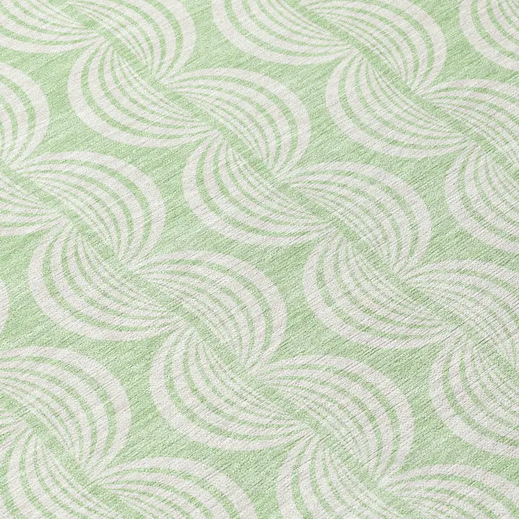 8' Mint Green And Beige Round Ogee Washable Indoor Outdoor Area Rug