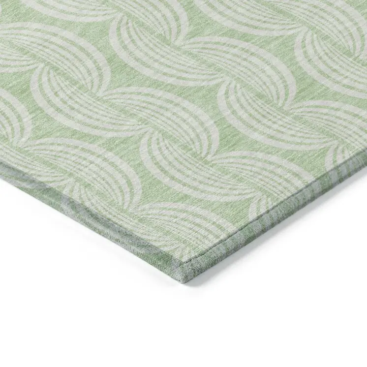 9' X 12' Mint Green And Beige Ogee Washable Indoor Outdoor Area Rug