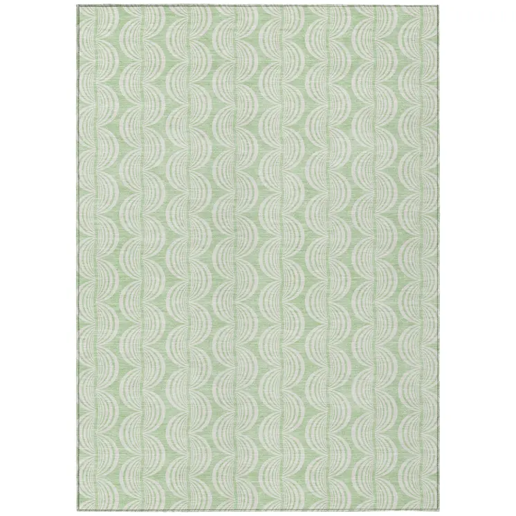 10' X 14' Mint Green And Beige Ogee Washable Indoor Outdoor Area Rug