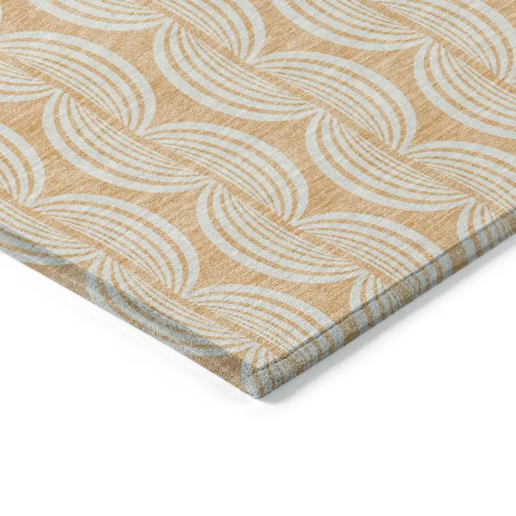 3' X 5' Peach And Beige Ogee Washable Indoor Outdoor Area Rug
