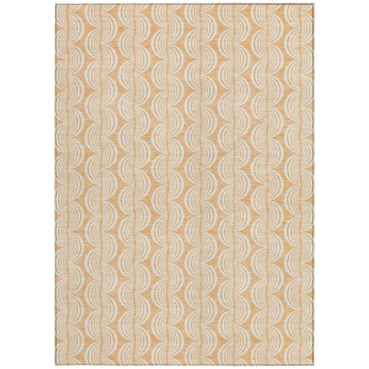 8' X 10' Peach And Beige Ogee Washable Indoor Outdoor Area Rug