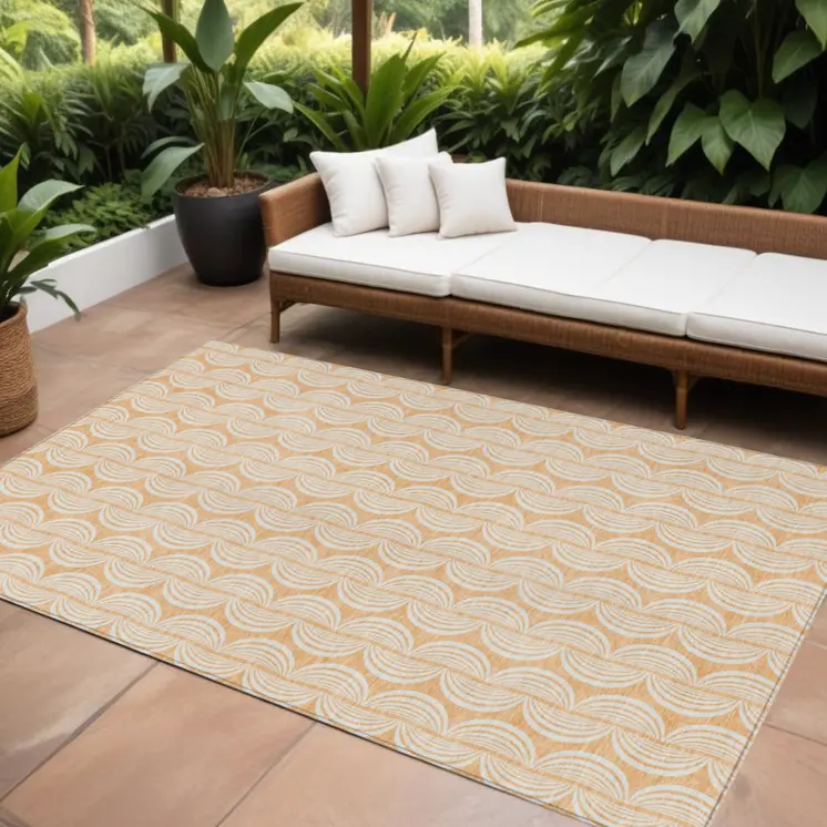 8' X 10' Peach And Beige Ogee Washable Indoor Outdoor Area Rug
