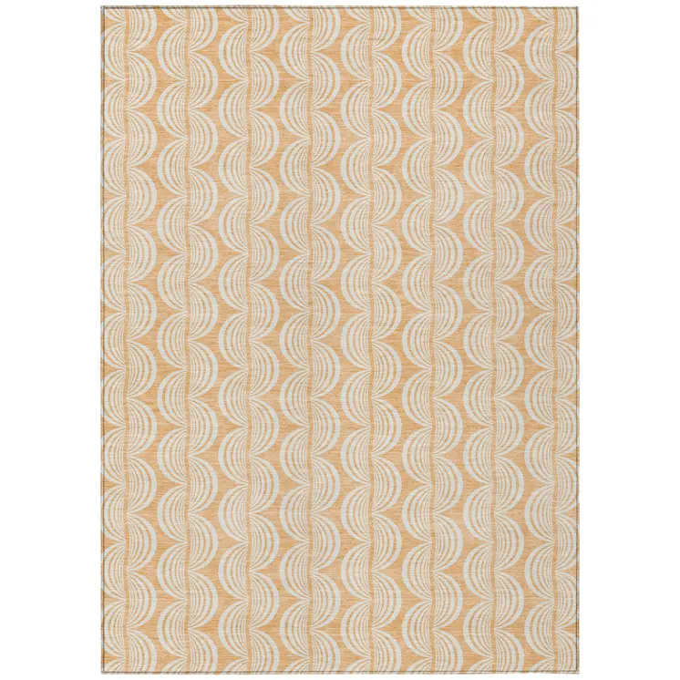 8' X 10' Peach And Beige Ogee Washable Indoor Outdoor Area Rug