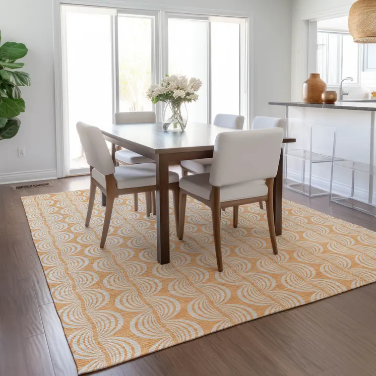 8' X 10' Peach And Beige Ogee Washable Indoor Outdoor Area Rug