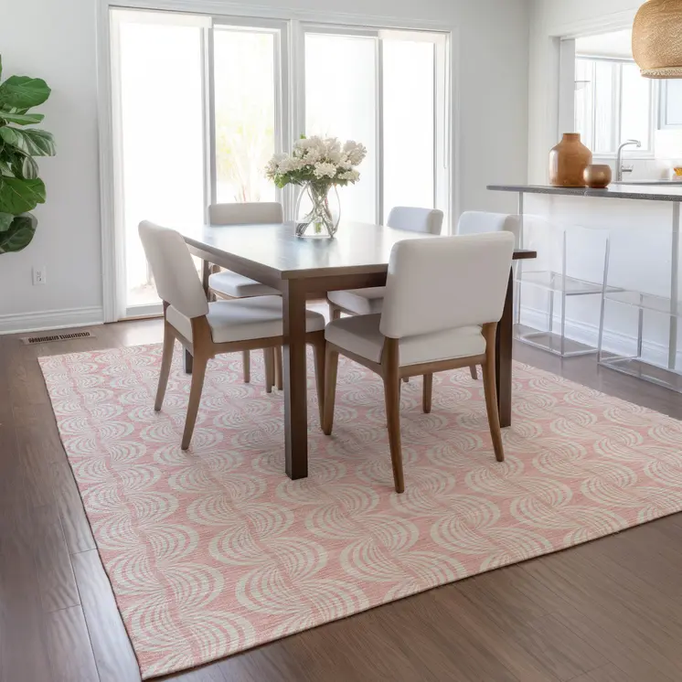3' X 5' Pink And Gray Ogee Washable Indoor Outdoor Area Rug