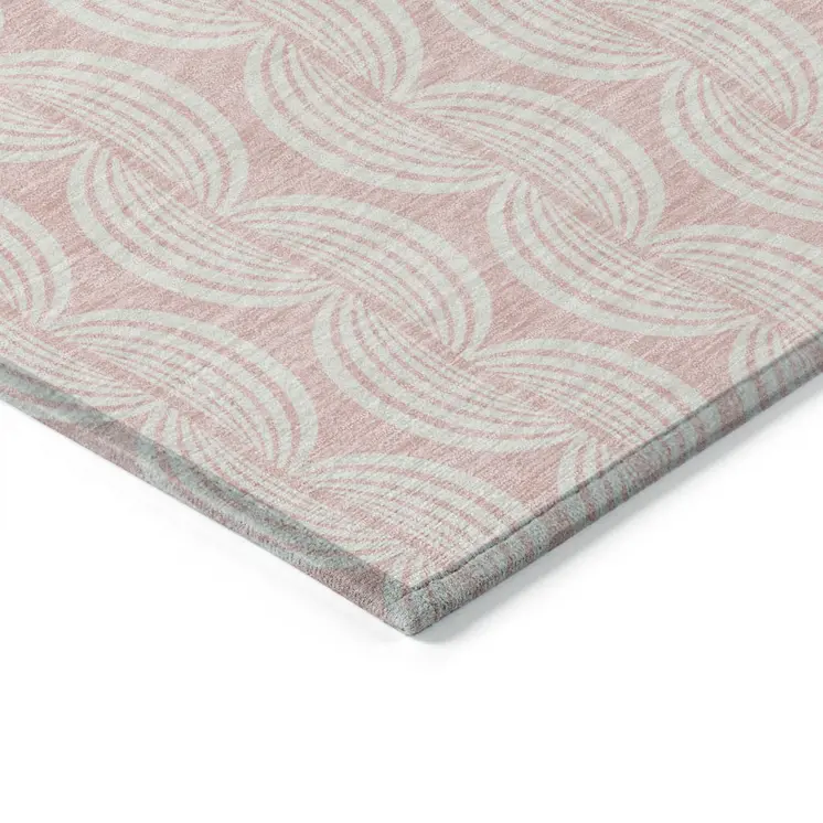 8' Pink And Gray Round Ogee Washable Indoor Outdoor Area Rug