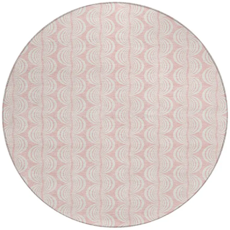 8' Pink And Gray Round Ogee Washable Indoor Outdoor Area Rug