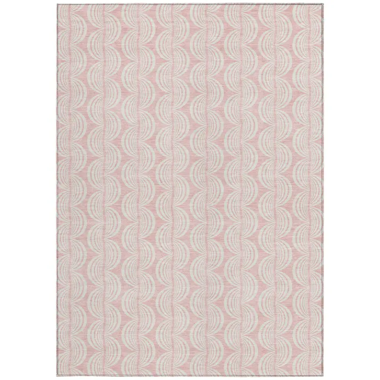 10' X 14' Pink And Gray Ogee Washable Indoor Outdoor Area Rug