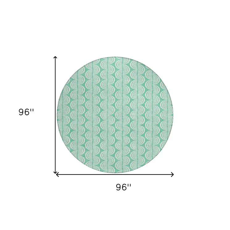 8' Blue And Ivory Round Ogee Washable Indoor Outdoor Area Rug