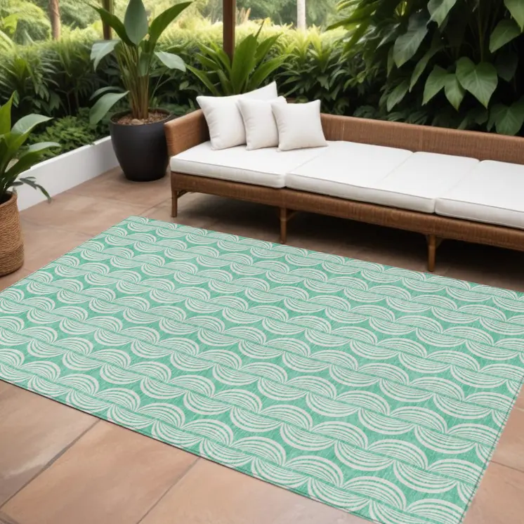 9' X 12' Blue And Ivory Ogee Washable Indoor Outdoor Area Rug