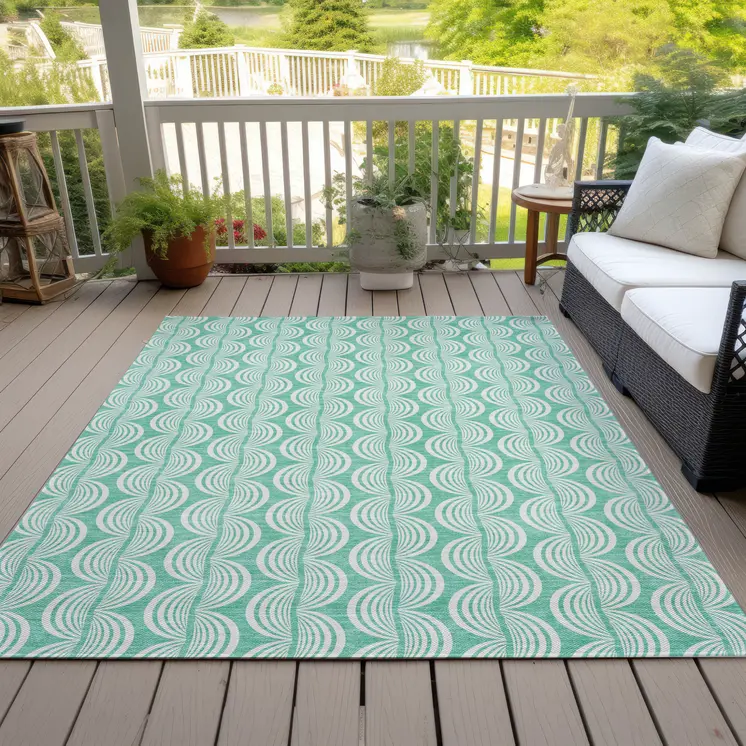 9' X 12' Blue And Ivory Ogee Washable Indoor Outdoor Area Rug