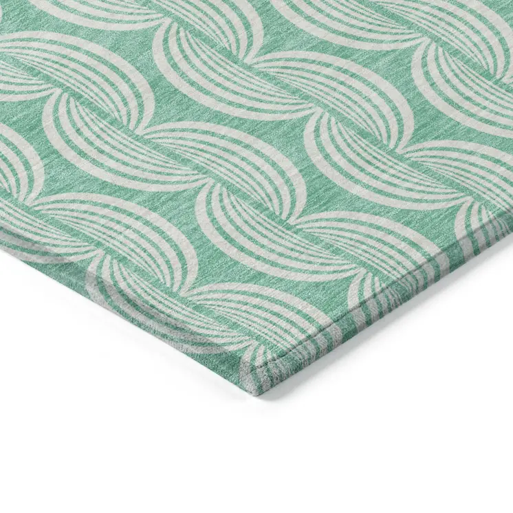 9' X 12' Blue And Ivory Ogee Washable Indoor Outdoor Area Rug