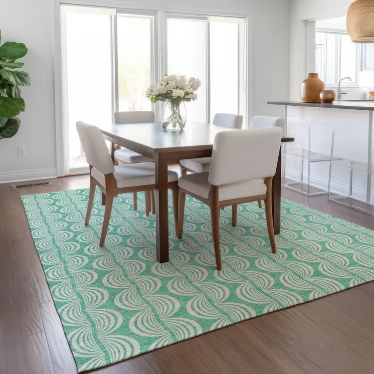 9' X 12' Blue And Ivory Ogee Washable Indoor Outdoor Area Rug