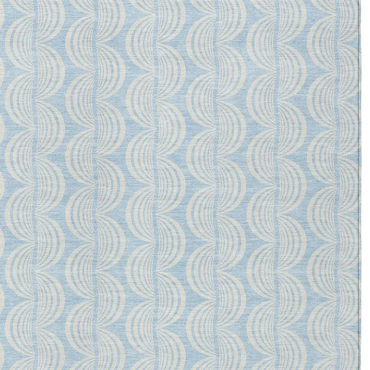 5' X 8' Sky Blue And Beige Ogee Washable Indoor Outdoor Area Rug